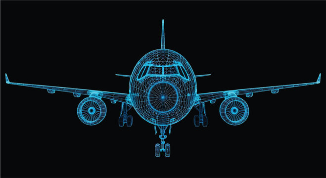 Airplane Blueprint &ndash; Aviation Engineering CAD Technical Drawing of Jet Aircraft