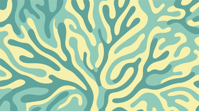 Abstract organic seamless pattern with flowing shapes in teal and yellow