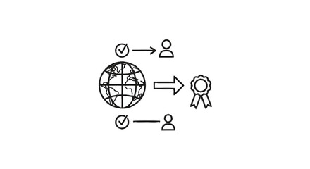 Fototapeta premium Global Certification Process and Achievement Iconography.