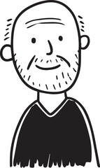 Obraz premium Hand Drawn Old Man Black and White Avatar Illustration in Minimal Line Art Style Design