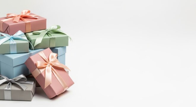 Stack of Pastel Colored Gift Boxes with Satin Ribbons