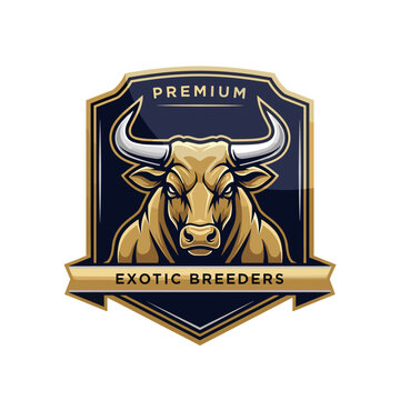 Powerful golden bull head emblem on a dark shield logo