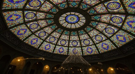 Obraz premium Stained Glass Dome Ceiling Architecture Interior.