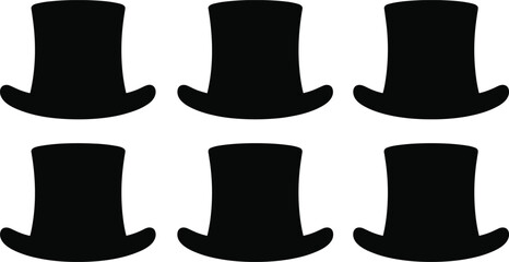 Black top hat silhouette icon set isolated on white background for magic performance formal fashion gentleman style and vintage design © Sabbir's World