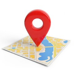 Red location pin marker on a city map