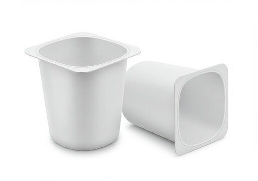 Two empty white yogurt cups isolated on white background