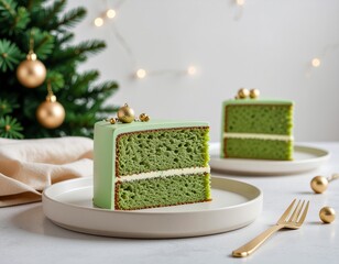 Green Festive Holiday Cake Slice