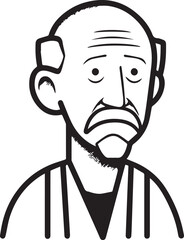 Obraz premium Hand Drawn Old Man Black and White Avatar Illustration in Minimal Line Art Style Design