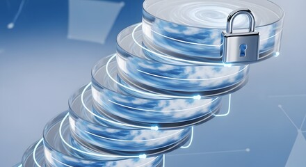 3D padlock on digital blue wave data security concept
