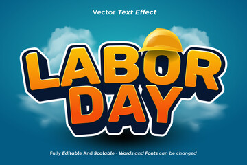 Labor Day 3D Text Effect with Yellow Safety Helmet