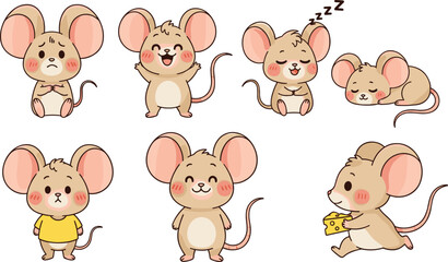 Obraz premium Vector, Illustration, Set, of, Cute, Mouse, Cartoon, Characters, for, Identity, Branding, Professional, Graphic, Design, Projects, Collection, Elements, Animal, Rodent, Small, Pet, Art
