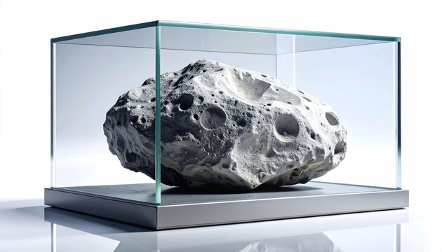 Lunar Rock Display - A Captivating Specimen Encased in Glass.