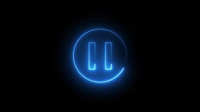 Futuristic blue pause symbol glowing in dark background with neon light effect for modern tech