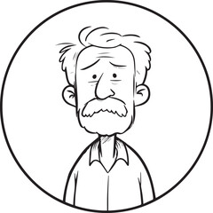 Obraz premium Hand Drawn Old Man Black and White Avatar Illustration in Minimal Line Art Style Design