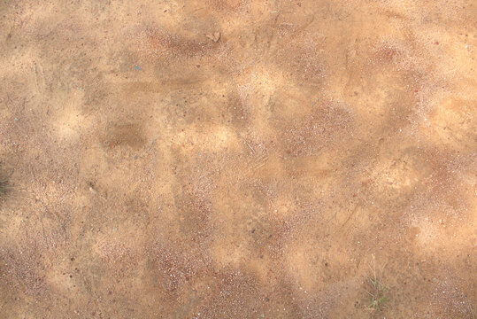 Dry sandy dirt ground revealing granular soil texture, neutral earthy background.
