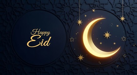 Elegant crescent moon and stars celebration design on dark textured background