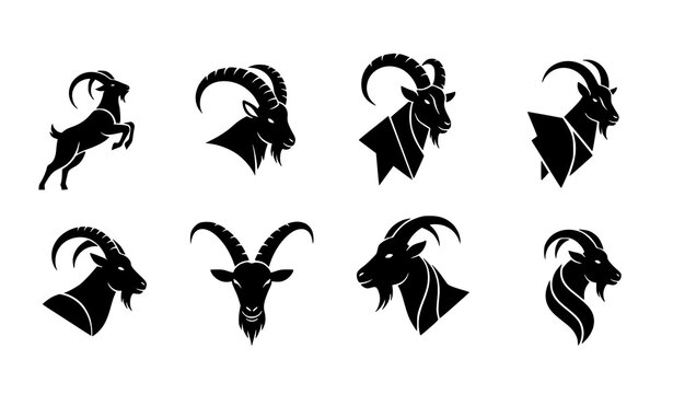 A set of black goat silhouettes in various poses and designs