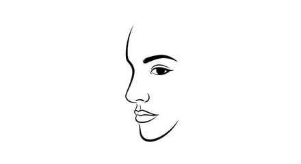 Elegant minimalist line drawing of a woman's profile, simple black and white facial silhouette,