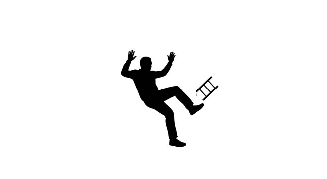 Silhouette depicting a person experiencing an unexpected fall from a ladder, symbolizing a safety