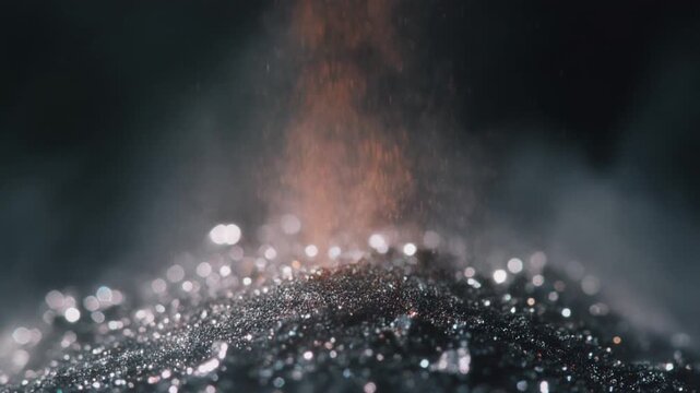 Shimmering cluster of shimmering mica dust mineral texture in cinematic macro close