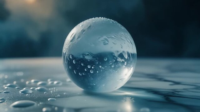 Abstract frosted glass sphere resting o motion texture background in cinematic macro
