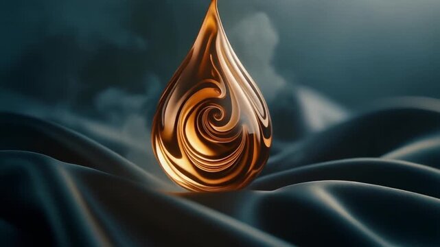 Crystal clear molten bronze droplet suspende fluid texture in cinematic macro close