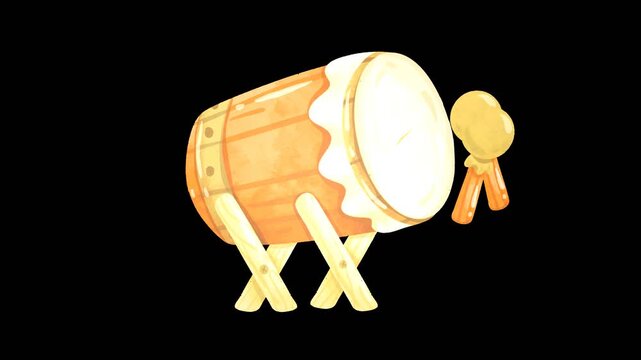 2D Animation of a Traditional Bedug Drum Being Beaten for Ramadan Mubarak Celebration