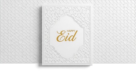 Elegant eid card design with floral pattern and calligraphy elements
