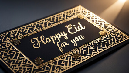 Luxury Happy Eid For You Card with Golden Embellished Borders