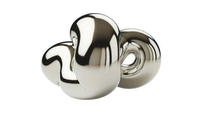 Shiny metal sculpture on white background reflective isolated on a transparent background