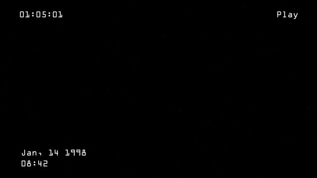 Clean VHS Play 1998 Home Video Playback Overlay with Date Stamp and Running Time Counter Subtle Grain Warm Analog Tone