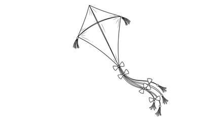 Obraz premium Elegant black outline drawing of a classic diamond kite with decorative bows and flowing tassels