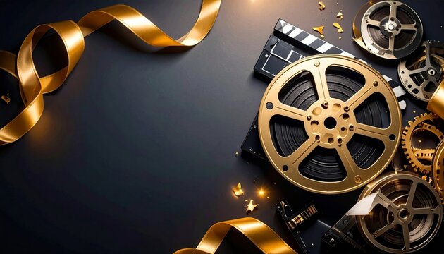 Golden Era of Cinema: A Luxurious Still Life Composition Celebrating Film Industry