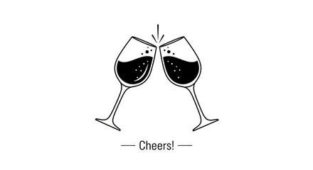 Naklejka premium Minimalist illustration of two wine glasses clinking in a toast with a celebratory message below