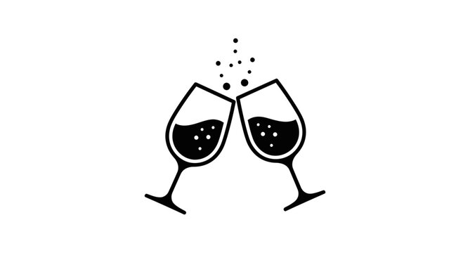 Minimalist icon of two sparkling wine glasses clinking in a celebratory toast symbol