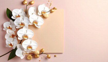 Elegant orchid blossoms on a soft gradient background providing space for text