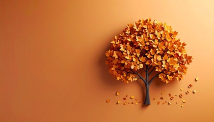 Ethereal Autumnal Tree with Falling Leaves on a Warm Background