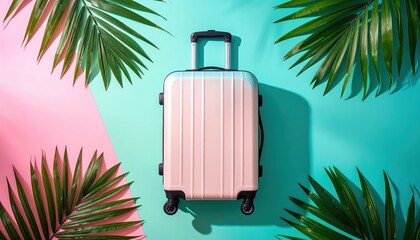 Suitcase on Tropical Backdrop, Ready for Vacation or Summer Getaway Concepts