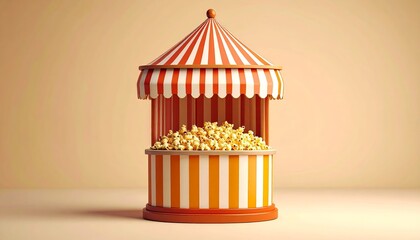 Whimsical Popcorn Kiosk with Retro Flair and Striped Awning Design