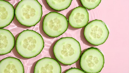 Fresh Cucumber Slices Floating on Water, Representing Hydration and Wellness