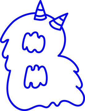 Letter B Monster Outline Horn Concept Playful Kid Fun Coloring Page Laser Stamp Font