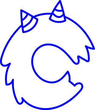 Letter C Monster Outline Horn Concept Playful Kid Fun Coloring Page Laser Stamp Font