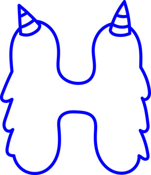 Letter H Monster Outline Horn Concept Playful Kid Fun Coloring Page Laser Stamp Font