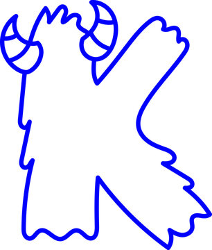 Letter K Monster Outline Horn Concept Playful Kid Fun Coloring Page Laser Stamp Font