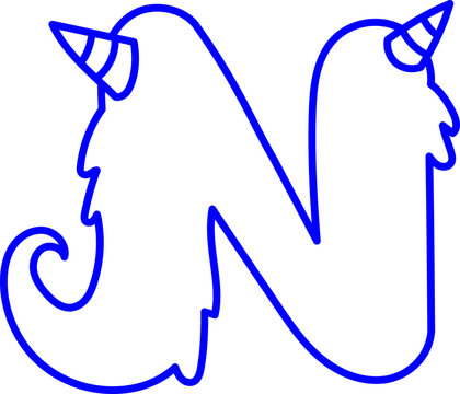 Letter N Monster Outline Horn Concept Playful Kid Fun Coloring Page Laser Stamp Font