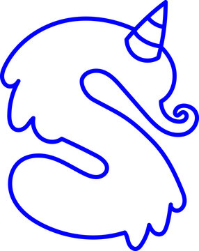 Letter S Monster Outline Horn Concept Playful Kid Fun Coloring Page Laser Stamp Font