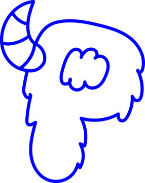 Letter P Monster Outline Horn Concept Playful Kid Fun Coloring Page Laser Stamp Font