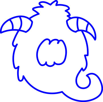 Letter Q Monster Outline Horn Concept Playful Kid Fun Coloring Page Laser Stamp Font