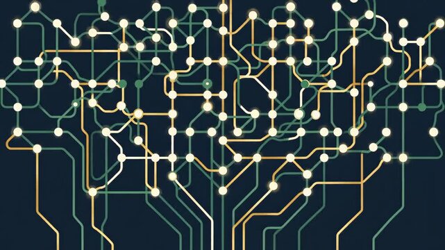 Abstract Circuit Board Design with Glowing Nodes and Lines.