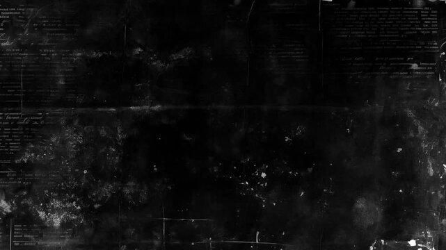 Dark Cinematic Grunge Overlay. Abstract looping background featuring distressed scratches, cryptic text, and dirty film textures. Ideal for horror or retro projects.